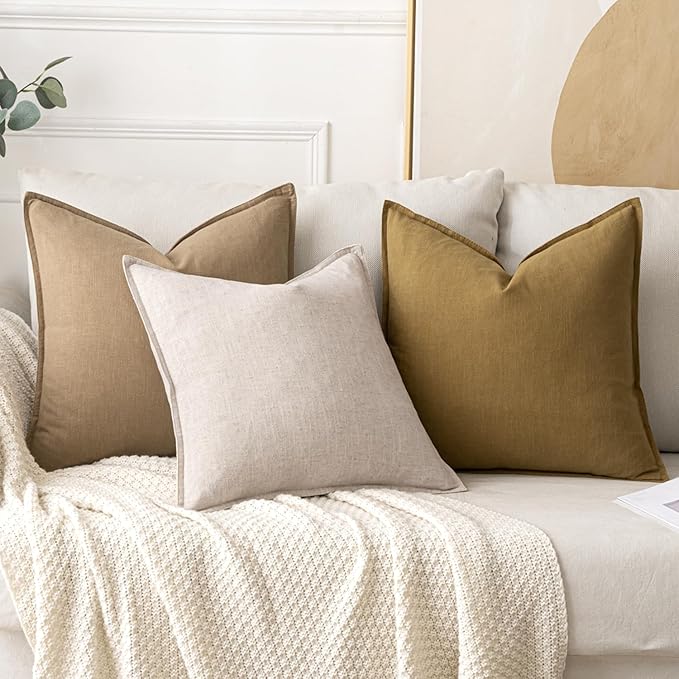 MIULEE Decorative Linen Pillow Covers 20x20 Inch Mustard Yellow Boho Farmhouse Neutral Couch Throw Pillows for Bed Pack of 2 Accent Modern Pillowcase Summer Sofa Livingroom Home Decor