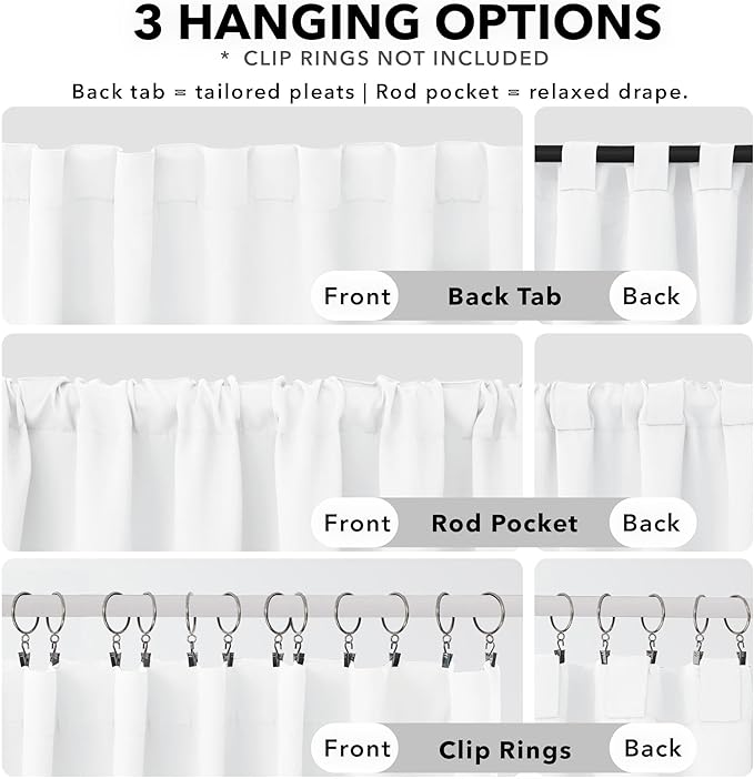 Deconovo Pure White Curtains for Living Room, Back Tab and Rod Pocket Curtain for Bedroom 84 Inches Long for Sliding Door, 42x84 Inch, 2 Panels