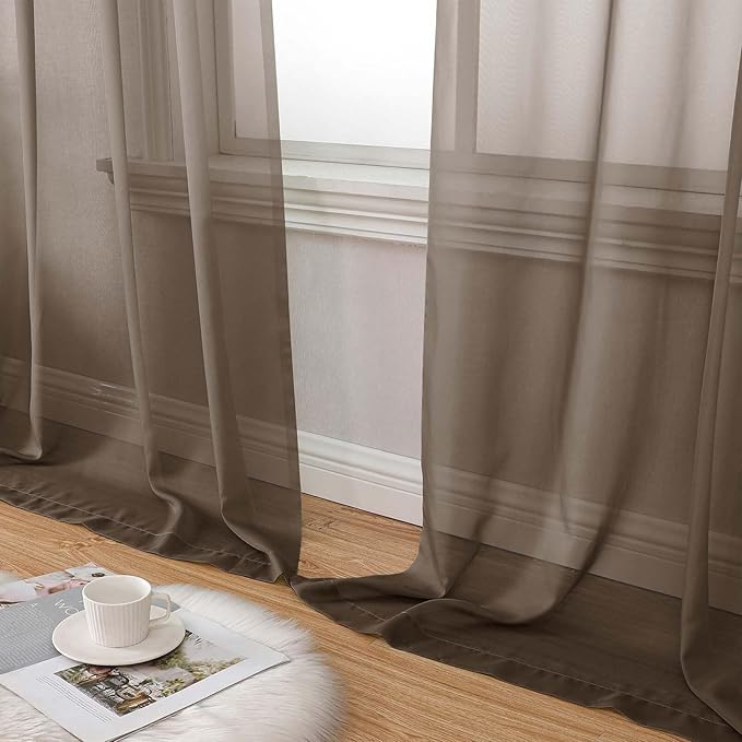 Chocolate Sheer Curtain for Bedroom Living Room 72 Inches Long 2 Panels Set, Solid Soft Airy Light Filtering Sheer Window Curtains, Modern Rod Pocket Door Curtain, Chocolate, 42"Wx72"L Inch
