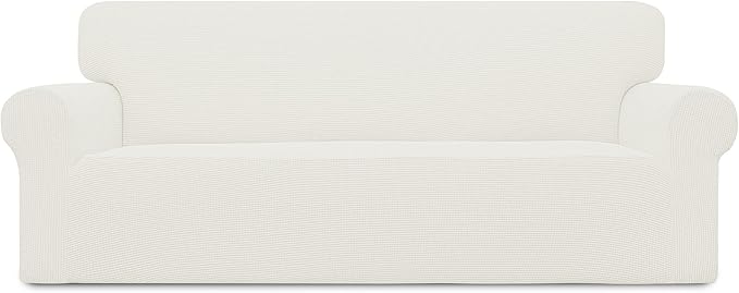 Easy-Going Stretch Oversized Sofa Slipcover 1-Piece Sofa Cover Furniture Protector Couch Soft with Elastic Bottom for Kids, Polyester Spandex Jacquard Fabric Small Checks Cream