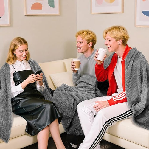 4 Pack Fleece Throw Blankets 50x60 Inches - Oeko-Tex Certified 100, 270 GSM Ultra Soft Plush for Bed, Couch and Cozy Gifts. 3D Waffle Texture, No Shedding No Pilling All Season (Dark Gray)