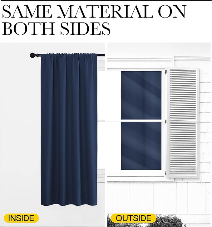 NICETOWN Blackout Curtains for Bedroom, Blackout Draperies, Home Decorations Thermal Insulated Solid Rod Pocket Blackout Drapes for Cafe (Navy, One Pair, 70 x 63-inch)