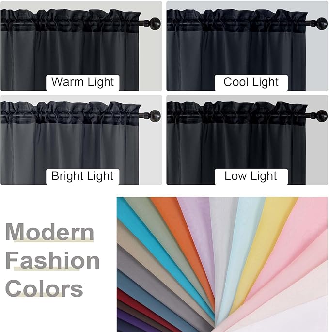 Black Sheer Curtain for Bedroom Living Room 78 Inches Long 2 Panels Set, Solid Soft Airy Light Filtering Sheer Window Curtains, Modern Rod Pocket Door Curtain, Black, 42" Wx78 L Inches