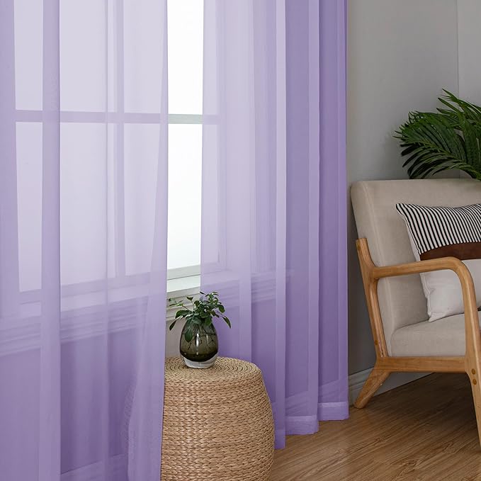 Lecloud Lavender Sheer Curtains 78 Inches Long 2 Panels Set, Light Filtering Solid Voile Drapes, Airy Privacy Window Decor Curtains with Rod Pocket for Living Room Girl's Bedroom, Each 42" W x 78" L