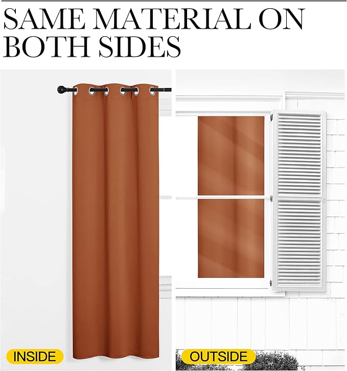 NICETOWN Blackout Curtain Panels for Girls Room, Nursery Essential Thermal Insulated Solid Grommet Top Blackout Drapes (Burnt Orange, 1 Pair, 55 x 68 inches)
