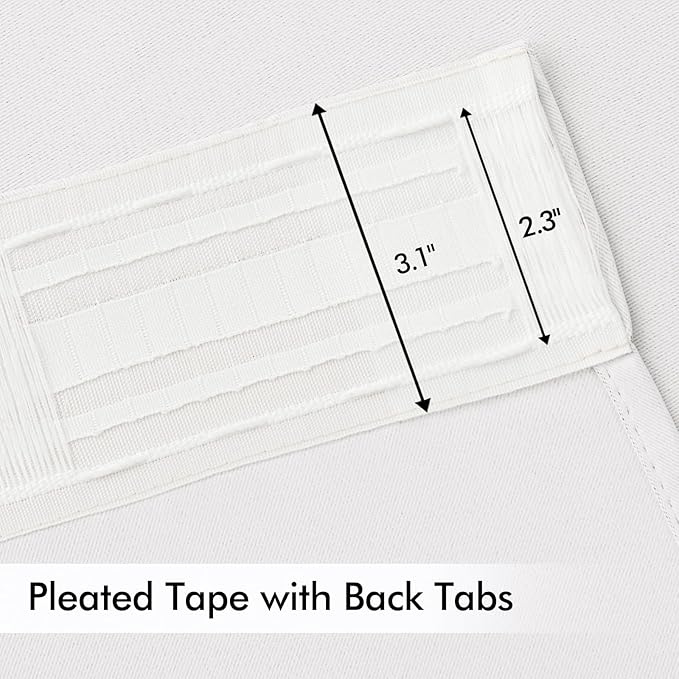 MIULEE Pure White Back Tab Blackout Curtains 90 Inches Long 2 Panels Set for Living Room Bedroom Privacy, Rod Pocket/Pinch Pleat Thermal Insulated Room Darkening Pleated Light Blocking Drapes