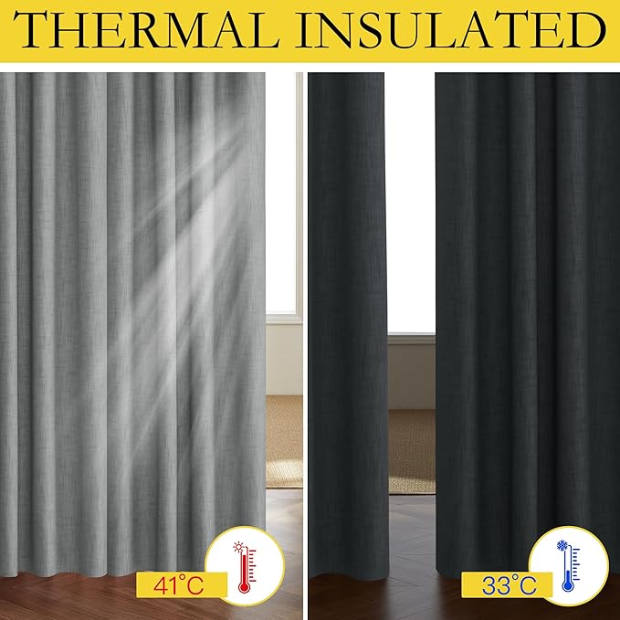 NICETOWN 100% Absolutely Blackout Linen Curtains, Dove Grey, 34" Wide, 48" Length Energy Saving Curtains for Cupboard 2 Panels Set, Vertical Blinds