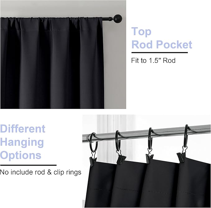Simplebrand Ava Halloween Black Short Blackout Curtains for Bedroom 45 Inches Long 2 Panels Set, Solid Thermal Insulated, Energy Saving Window Treatment Curtains Blackout Drapes, W40 x L45 Inch, Black