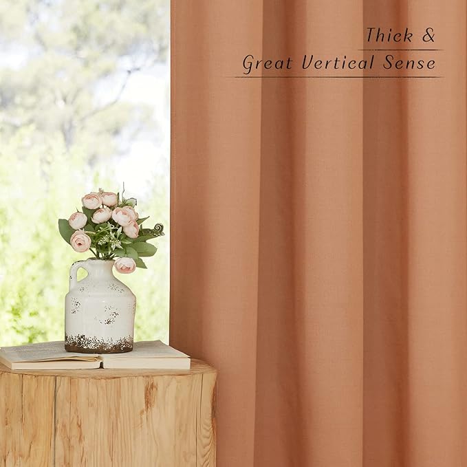 NICETOWN Linen Burlap Burnt Orange Window Treatments, Grommet Thick Privacy Linen Curtains with Light Filtering Drapes for Living Room/Bedroom, Burnt Orange, W55 x L72, 2 Panels
