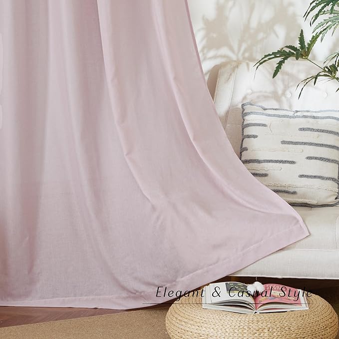NICETOWN Blush Pink Short Linen Curtains for Kitchen, Thick Flax Small Window Treatments Semi Sheer Privacy Assured with Light Through for Cafe/Bathroom, W42 x L48, 2 Panels