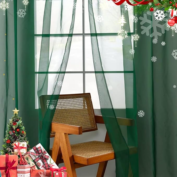 youleyar Solid Sheer Rod Pocket Curtain Voile Draperies 2 Panels White Beige Black Grey Coffee 52 Inch Width 63 Inch Long 1 Pair for Kitchen Bedroom Children Living Room Yard (Foliage Green,52Wｘ63L)