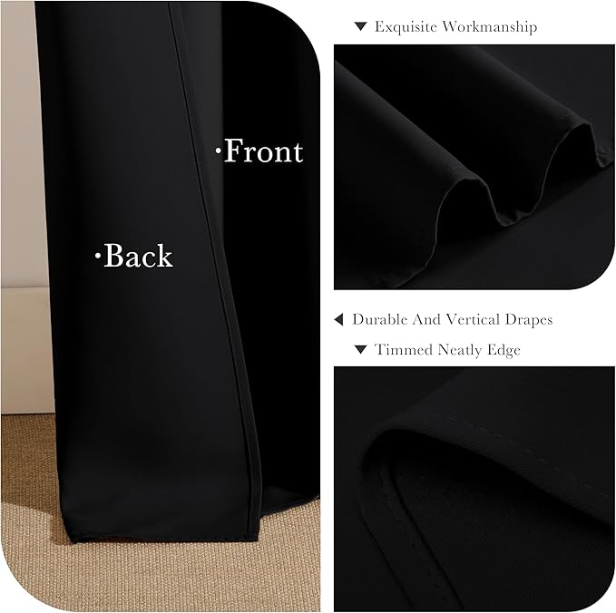 PONY DANCE Short Blackout Curtains 54 Inches Long, Black Blackout Drapes for Kitchen, Room Darkening Curtains for Bathroom, 34x54 Inch, Black, 2 Panels