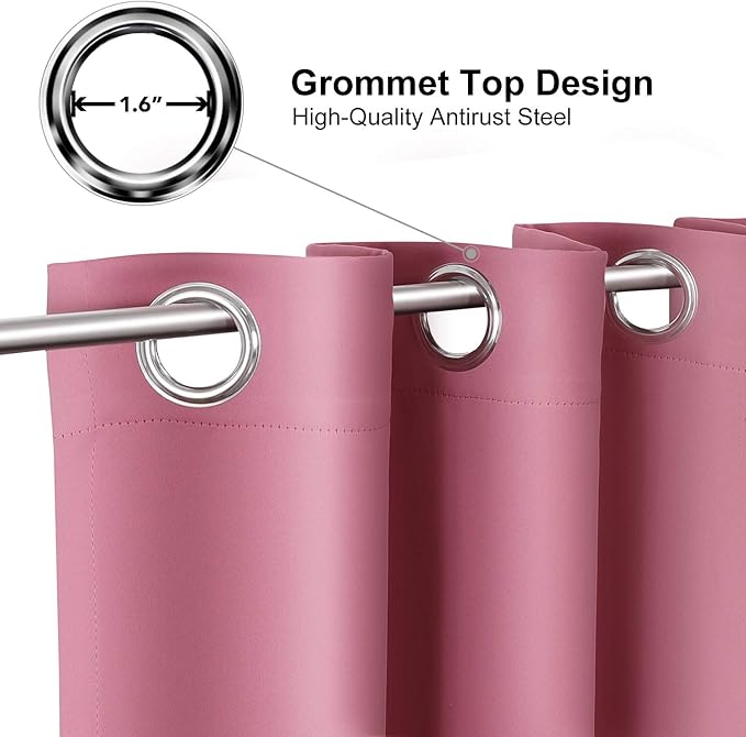 ChrisDowa Grommet Room Darkening Curtains for Bedroom and Living Room - 2 Panels Set Thermal Insulated Blackout Curtains (Pink, 42W x 63L)