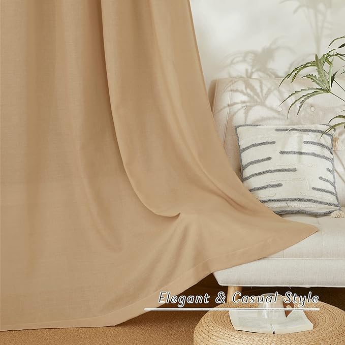 NICETOWN Living Room Curtains 84 inch Long Linen Blend, Grommet Privacy Added Thick Flax Semi Sheer Not See Through Window Curtains & Drapes for Bedroom/Farmhouse, Burlap, W55 x L84, 2 Panels