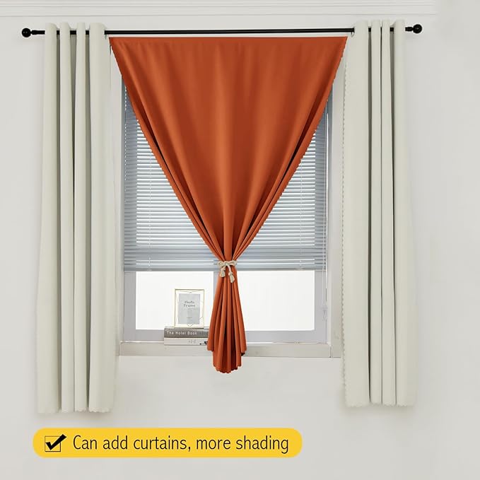 Self Adhesive Curtains Portable Blackout Curtain Simple and Easy to Install Bedroom Window Thermal Lnsulated Kitchen Room Darkening Black Small Drapes, 35" W X 71" L, Orange, 1 Panel