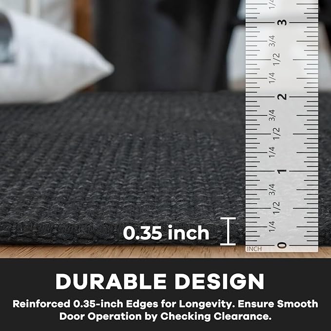 KOZYFLY Indoor Door Mat 2x3 ft Small Area Rugs Washable Front Door Mat Non Slip Rubber Backed Entryway Rug Cotton Entrance Doormat for Front Porch Bathroom Kitchen Bedroom, Black/Dark Grey