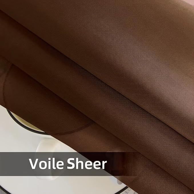 youleyar Solid Sheer Rod Pocket Curtain Voile Draperies 2 Panels White Beige Black Grey Coffee 52 Inch Width 84 Inch Long 1 Pair for Kitchen Bedroom Children Living Room Yard (Brown,52Wｘ84L)