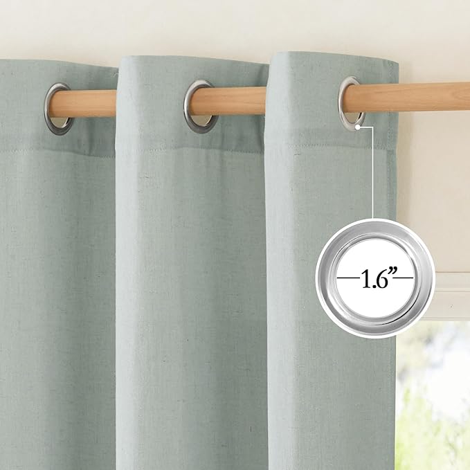 NICETOWN Flax Sage Green Linen Curtains for Room Divider, Grommet Top Thick Flax Semi Sheer Vertical Drapes Privacy Assured with Light Filtering for Sliding Glass Door, W68 x L96, 2 Pieces