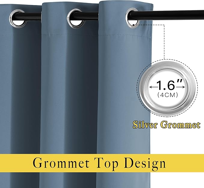 NICETOWN Smoky Blue Short Curtains 36 inches Long, Grommet Kitchen Window Curtains Thermal Short Drapes Room Darkening for Cafe, 2 Panels, W52 x L36