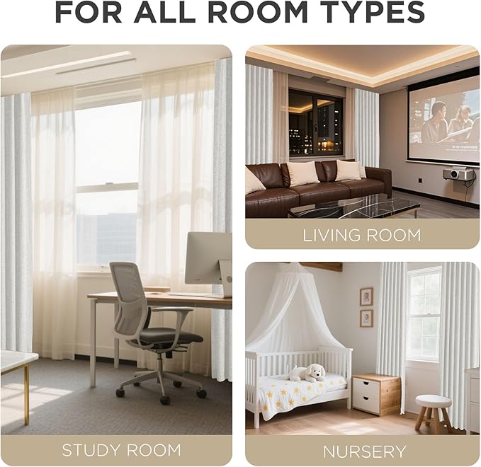 Joydeco Blackout Curtains for Bedroom - 100% Light Blocking 2 Panels Set White Drapes 37" W x 90" L, Thermal Insulated Room Darkening Curtains, Linen Textured for Living Room, Rod Pocket & Back Tabs