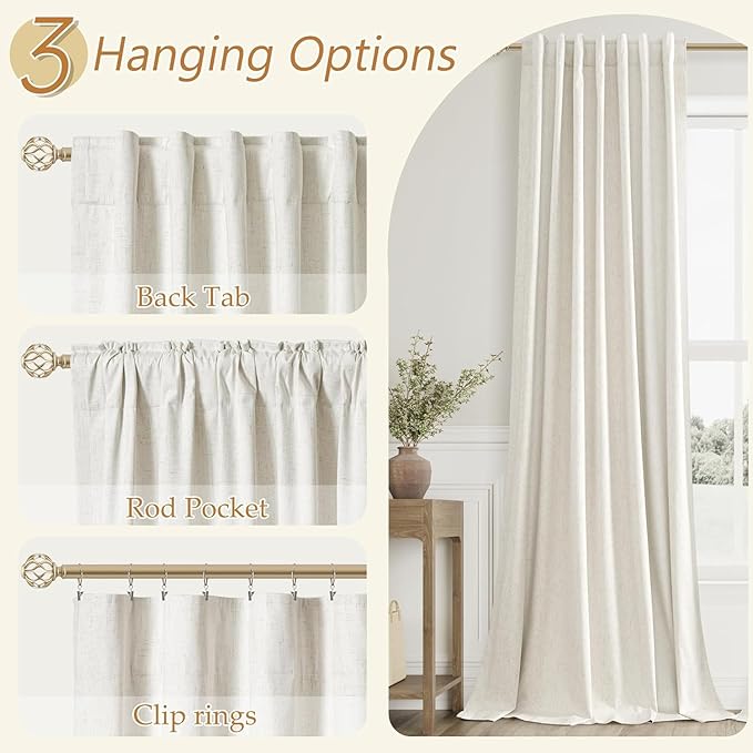 Guken Cream 100% Blackout Cream Linen Curtains 52 Inch Wide by 76 Inch 2 Panels Set for Living Room Bedroom Back Tab Thermal Insulated Black Out Drapes Room Darkening Window Curtains