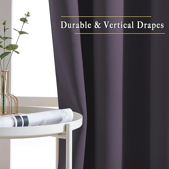 NICETOWN Blackout Bedroom Curtains 66 inches Long, Grommet Room Darkening Thermal Insulated Window Treatments for Home Office/Kids Room, Greyish Purple, 2 Panels, W66 x L66