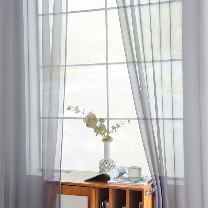 youleyar Solid Sheer Rod Pocket Curtain Voile Draperies 2 Panels White Beige Black Grey Coffee 70 Inch Width 63 Inch Long 1 Pair for Kitchen Bedroom Children Living Room Yard(Grey,70Wｘ63L)