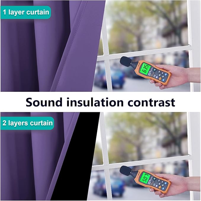 NICETOWN 100% Blackout Blinds, Set of 2, 46 inches x 96 inches, Laundry Room Decor Window Treatment Curtains for Large Patio Sliding Door, Thermal Insulated Lilac Purple Curtains for Bedroom