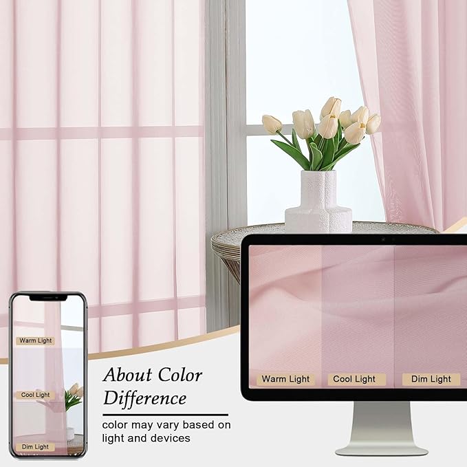 Extra Long Blush Sheer Curtains for Bedroom Living Room 120 Inches Long 2 Panels Set, Solid Soft Light Filtering Rod Pocket Sheer Window Curtains, Blush, Each 59" Wx120 L Inch