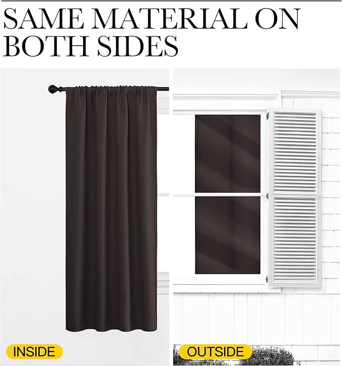 NICETOWN Blackout Curtains for Living Curtains, Thermal Insulated Noise Reducing Curtains & Drapes for Small Kitchen Window, Privacy Draperies (Toffee Brown, 34" Wide x 72" Long, 2 PCs)
