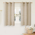 LAMIT Brown Sheer Linen Curtains 48 inches Length 2 Panels, Short Light Filtering Linen Textured Curtains for Kitchen/Window/Cafe/Loft Room, 34 x 48 Inch