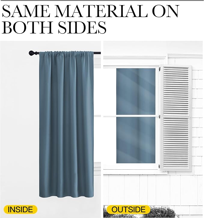 NICETOWN 2 Panels Blackout Curtains, Rod Pocket Thermal Insulated Curtains for Bedroom, Room Darkning Shading Blinds Modern Home Decoration for Living Room, Home Office, W42 x L63 in, Smoky Blue