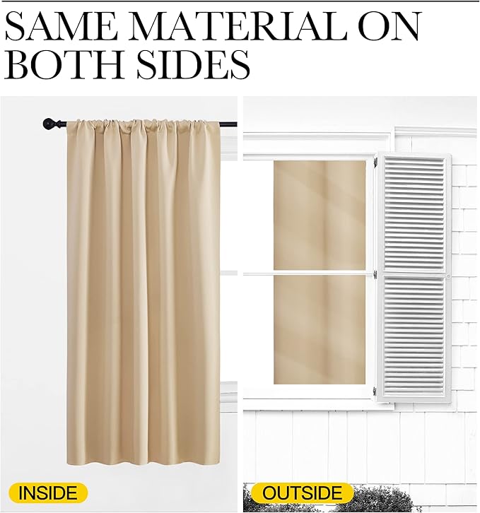 NICETOWN Room Darkening Curtains for Bedroom - Triple Weave Home Decoration Thermal Insulated Solid Drapes for Kitchen (Biscotti Beige, Set of 2 Panels, 62 x 63 Inch)