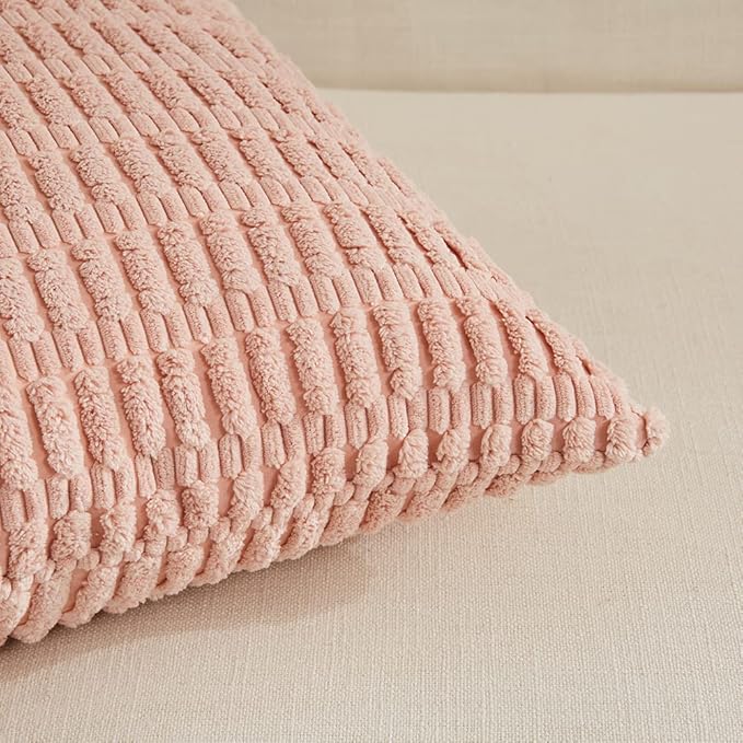 Fancy Homi 4 Packs Boho Pink Decorative Throw Pillow Covers 16x24 Inch for Living Room Couch Bed Sofa, Rustic Modern Farmhouse Home Decor, Soft Plush Corduroy Cute Square Cushion Case 40x60 cm