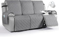 VANSOFY Waterproof Recliner Couch Covers, Sofa Covers 1-Piece Washable Reclining Sofa Cover Non-Slip Furniture Protector with Elastic Straps Pocket for Dogs, Pets(Light Gray,3 Seater)