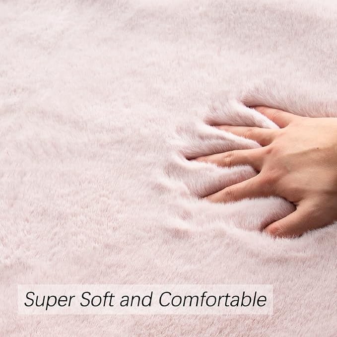 ORINOVA Living Room Rugs 8x10 Area Rugs for Bedroom Pink Shag Washable Faux Rabbit Fluffy Fur Rug Large Boho Nursery Rug