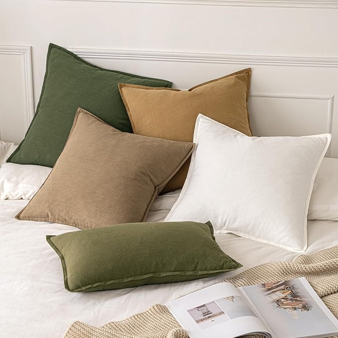 MIULEE Decorative Linen Pillow Covers 18x18 Inch Mustard Yellow Boho Farmhouse Neutral Couch Throw Pillows for Bed Pack of 2 Accent Modern Pillowcase Summer Sofa Livingroom Home Decor