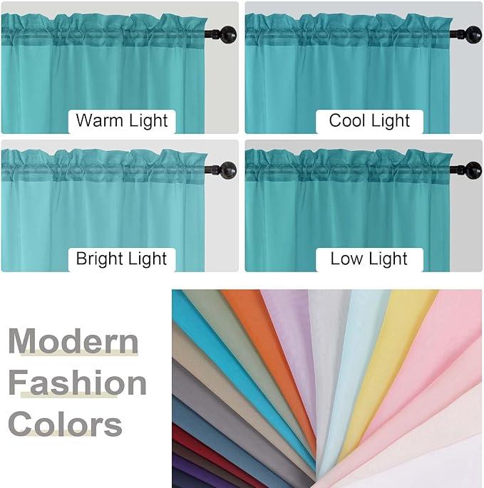 Turquoise Kitchen Curtains 30 Inch Length Tier 2 PCS, Solid Soft Half Curtains for Windows, Turquoise Sheer Rod Pocket Drapes for Bathroom Basement Small Window, 42" Wx30 L Inch