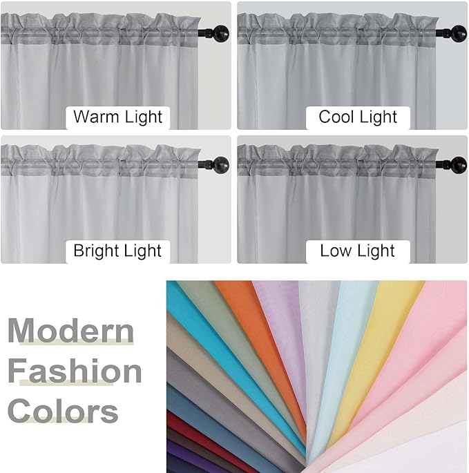 Sheer Light Grey Curtains for Bedroom Living Room 63 Inch Length 2 Panels, Airy Soft Light Filtering Sheer Dining Room Curtains, Modern Rod Pocket Drapes, Light Grey, Each 42" Wx63 L Inches