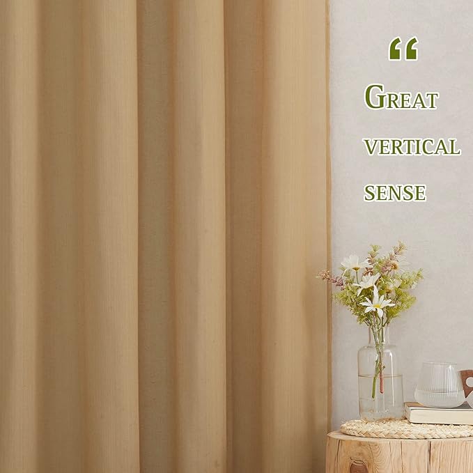 NICETOWN Linen Blend Flax Sheer Window Curtains & Drapes, Grommet Semi Sheer Curtains Privacy with Light Through for Bedroom/Living Room, Desert Yellow, W52 x L72, 2 Pieces