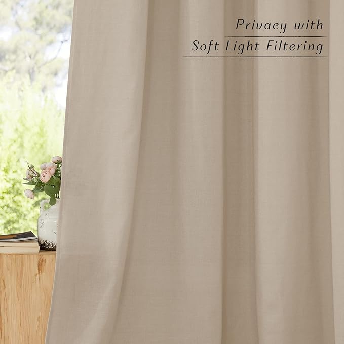 NICETOWN Taupe Thick Linen Curtains 72" Length, Grommet Privacy Window Treatments Linen Weave with Light Penetration Vertical Drapes for Farmhouse/Home Office, W42 x L72, 2 Panels