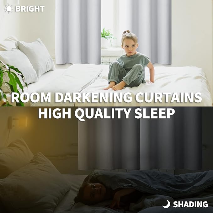 BGment Room Darkening Curtains 54 Inches Long - Grommet Thermal Insulated Drapes Window Treatment Curtains for Bedroom, 2 Panels, 38 x 54 Inch, Greyish White