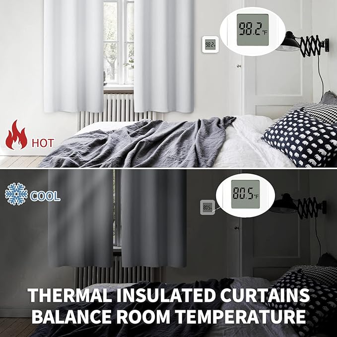 BGment Room Darkening Curtains 45 Inches Long - Grommet Thermal Insulated Drapes Window Treatment Curtains for Bedroom, 2 Panels, 52 x 45 Inch, Greyish White