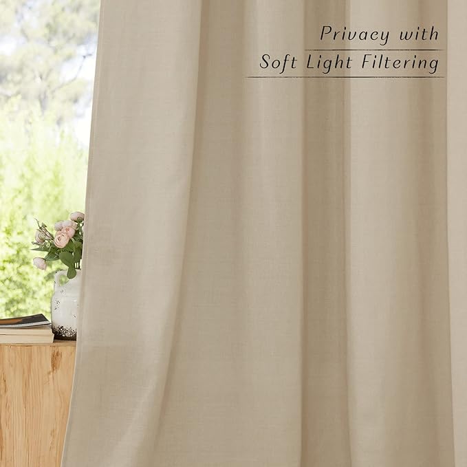 NICETOWN Thick Linen Blend Flax Angora Curtains 63 inches Long, Grommet Linen Weave Privacy Assured with Light Through Window Treatments for Bedroom/Kids Room, W55 x L63, 2 Pieces