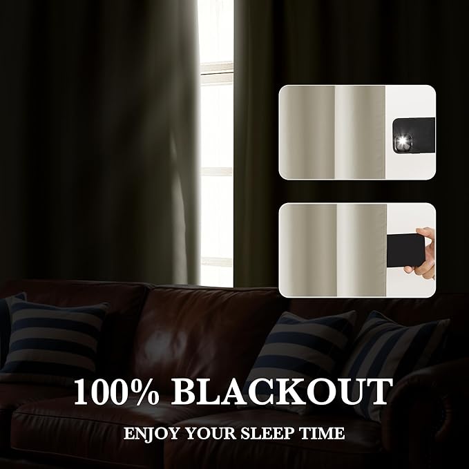 RYB HOME 100% Blackout Basement Curtains 24 inches Long, Heat & UV Blocking Total Room Darkening Noise Reducing Curtains for Bathroom RV Campers, Natural, 2 Panels Set