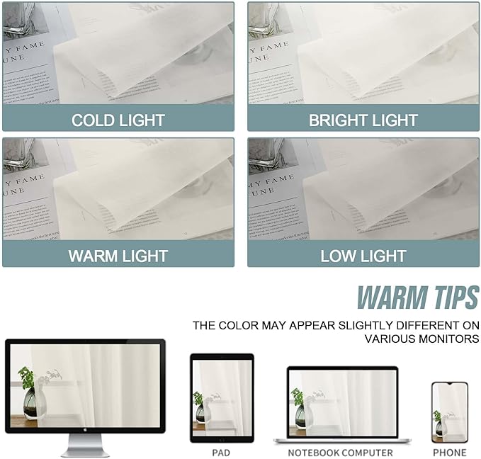 Ivory Sheer Curtains for Window 96 Inches Long 2 Panels Set, Soft Airy Light Filtering Voile Sheer Curtains for Living Room Bedroom, Dual Rod Pocket Elegant Window Drapes, 2x42Wx96L Inches