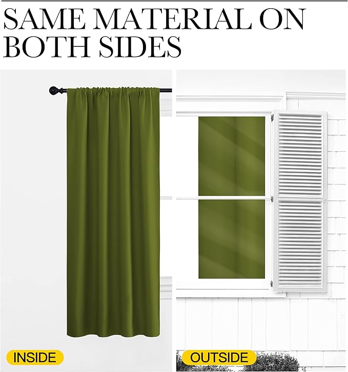 NICETOWN Blackout Curtains for Bedroom, Blackout Curtain Panels, Olive, 1 Pair, 70 by 63-inch, Window Treatment Energy Saving Thermal Insulated Solid Rod Pocket Blackout Drapes/Draperies