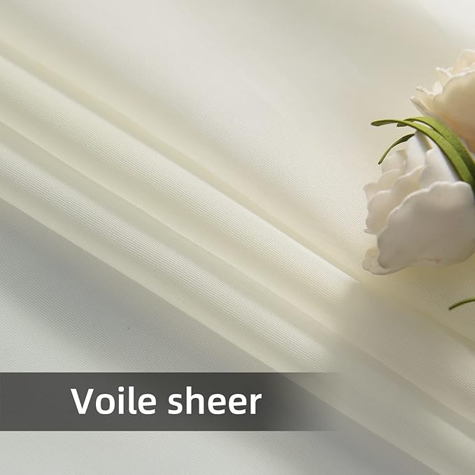 youleyar Solid Sheer Rod Pocket Curtain Voile Draperies 2 Panels White Beige Black Grey Coffee 52 Inch Width 108 Inch Long 1 Pair for Kitchen Bedroom Children Living Room Yard(Ivory,52Wｘ108L)
