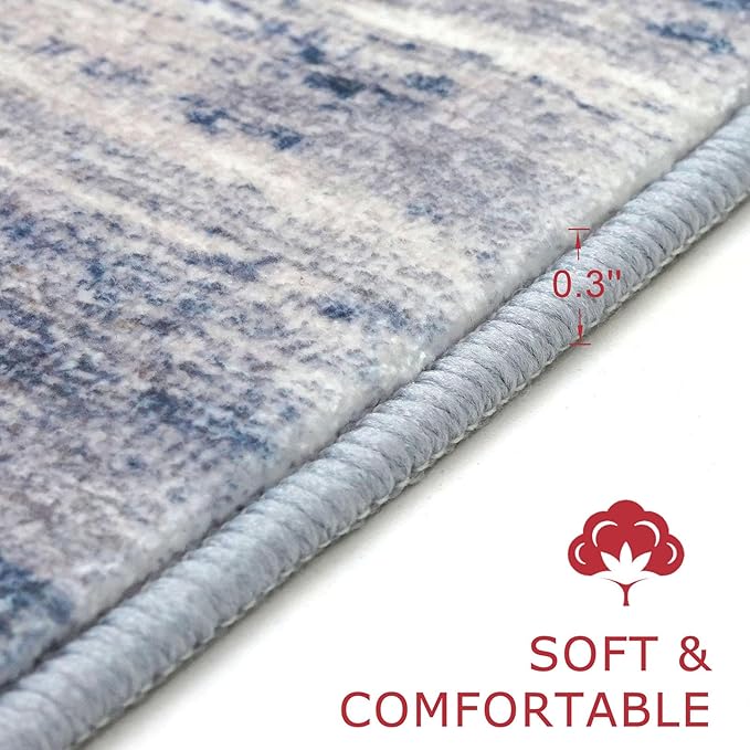 KOZYFLY 4x6 Area Rug Modern Abstract Washable Large Rugs for Entryway Non-Slip Soft Living Room Rug, Print Grey-Blue Throw Rugs Indoor Mat for High-Traffic Door Entrance, Laundry, Nursery, Bedroom