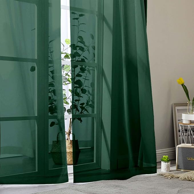 Sheer Hunter Green Curtains for Bedroom Living Room 90 Inches Long 2 Panels Set, Soft Airy Light Filtering Sheer Window Treatments, Modern Rod Pocket Curtains Drapes, Each 42" Wx90 L Inch